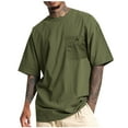 thumbnail image 1 of ohmzyzo Oversized Cotton Crewneck T-Shirts for Men Summer Casual Short Sleeve Pullover Athletic Tee Shirt with Chest Pocket Green XL, 1 of 6