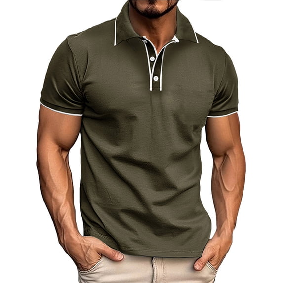ohmzyzo Polo Shirts for Men Short Sleeve Business Golf Shirts Moisture Wicking Lightweight Dressy T-Shirts Army Green L