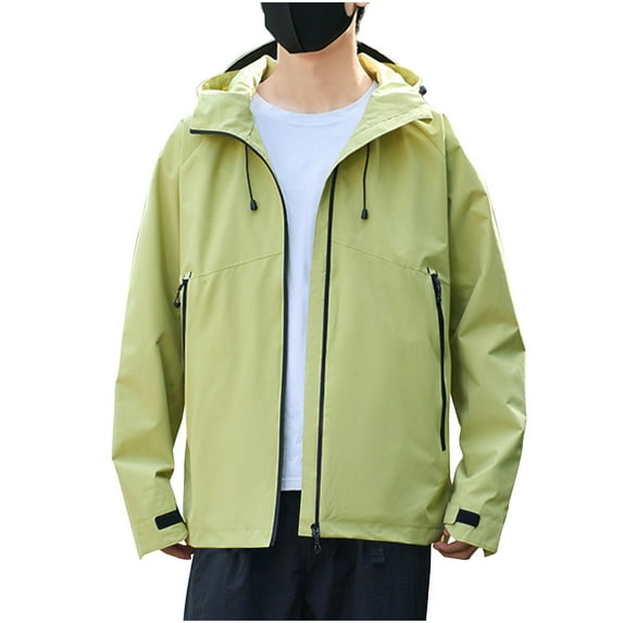 ohmzyzo Rain Jackets for Men Waterproof Long Sleeve Zip Up Coats Lightweight Hooded Windbreakers Casual Travel Hiking Outdoor Coats Green M