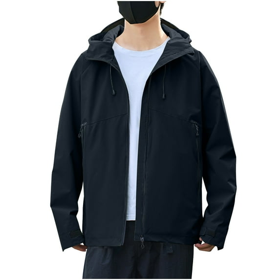 ohmzyzo Rain Jackets for Men Waterproof Long Sleeve Zip Up Coats Lightweight Hooded Windbreakers Casual Travel Hiking Outdoor Coats XXL