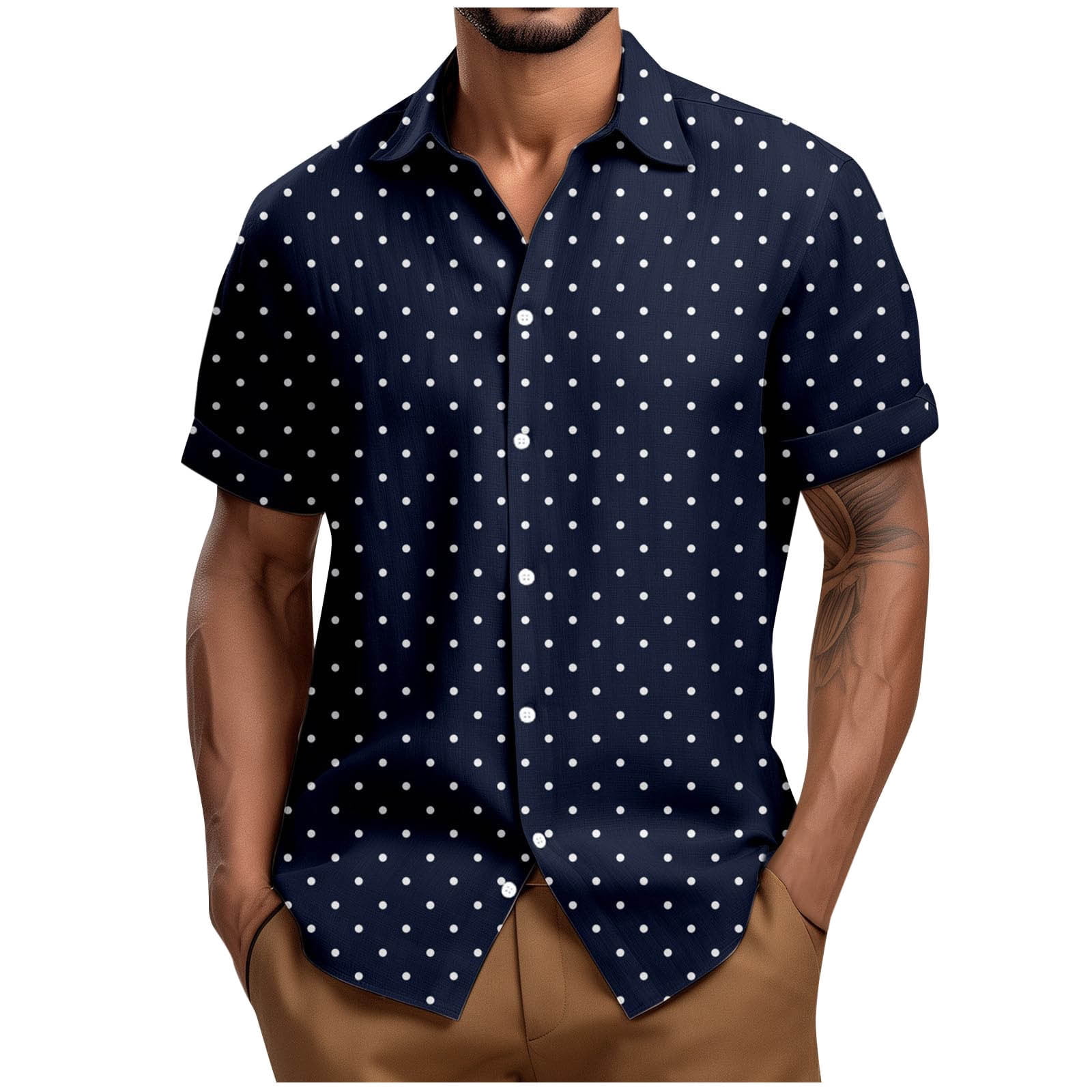 dot button-down short sleeve shirt（XL） ohmzyzo Short Sleeve Button Down Shirts for Men Casual Vintage