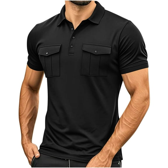 ohmzyzo Short Sleeve Polo Shirts for Men Casual Moisture Wicking Golf T Shirt Slim Fit Basic Tee Tops with Pockets