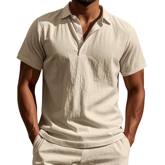 ohmzyzo Short Sleeve Shirts for Men Lapel V Neck Button Down Polo Shirt Casual Lightweight Breathable Summer Tops