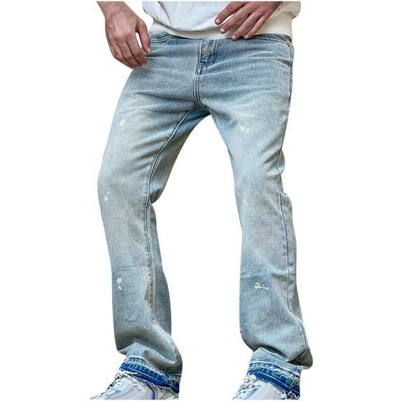 ohmzyzo Skinny Jeans for Men Stretch Slim Fit Ripped Denim Trousers Casual Tapered Leg Streetwear Outdoor Solid Color Pants with Pockets Light Blue XL