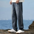 thumbnail image 1 of ohmzyzo Skinny Jeans for Men Stretch Slim Fit Ripped Denim Trousers Casual Tapered Leg Streetwear Outdoor Solid Color Pants with Pockets Dark Blue 30, 1 of 1