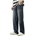 thumbnail image 1 of ohmzyzo Skinny Jeans for Men Stretch Slim Fit Ripped Denim Trousers Casual Tapered Leg Streetwear Outdoor Solid Color Pants with Pockets Navy Blue 36, 1 of 3