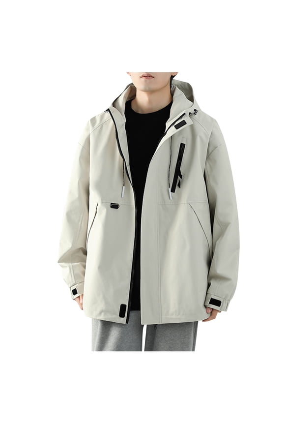 Soft Shell Jacket Mens Waterproof Lightweight Hooded Softshell Jacket Travel Jacket with Hidden Pockets Windbreaker Jackets Khaki XXL