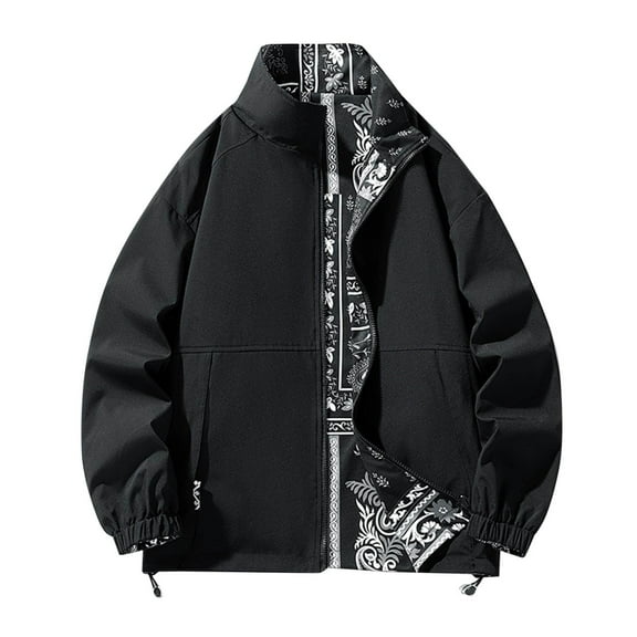 ohmzyzo Stand Collar Softshell Zip Jackets Mens Casual Long Sleeve Loose Fit Coats Outdoor Hiking Windbreaker Tops Patchwork Solid Color Coats 3XL