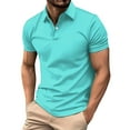thumbnail image 1 of ohmzyzo Summer Soild Color Shirts for Men Casual Trendy Short Sleeve Lapel Tee Tops Loose Fit Button Down Polos Plus Size Golf Tees Mint Green L, 1 of 5