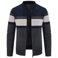 thumbnail image 1 of ohmzyzo Sweaters for Men Full Zip Cardigan Sweaters Casual Cable Knitted Stand Collar Coats Slim Fit Thermal Tops for Men Color Blocked Tops Navy Blue M, 1 of 4