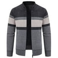 thumbnail image 1 of ohmzyzo Sweaters for Men Full Zip Cardigan Sweaters Casual Cable Knitted Stand Collar Coats Slim Fit Thermal Tops for Men Color Blocked Tops Dark Gray 3XL, 1 of 4