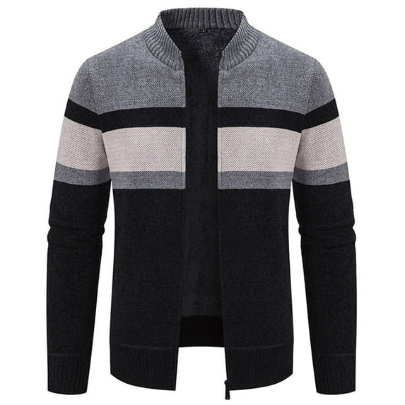 ohmzyzo Sweaters for Men Full Zip Cardigan Sweaters Casual Cable Knitted Stand Collar Coats Slim Fit Thermal Tops for Men Color Blocked Tops Gray 3XL