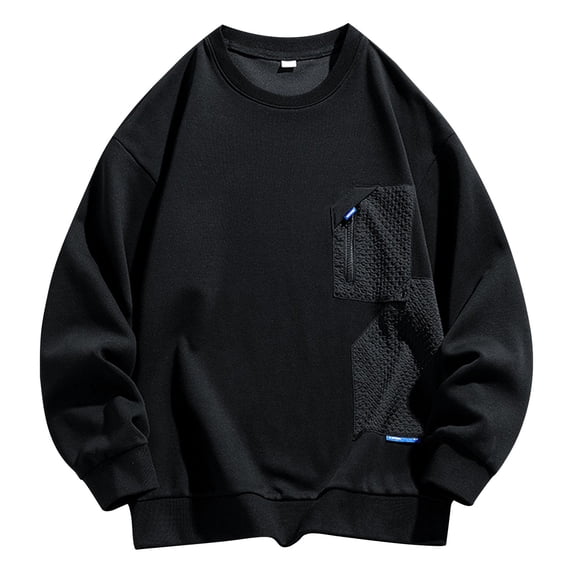 ohmzyzo Sweatshirts for Men Crewneck Long Sleeve Pullover Top Fall Spring Casual Loose Solid Color T Shirt with Pocket 5XL