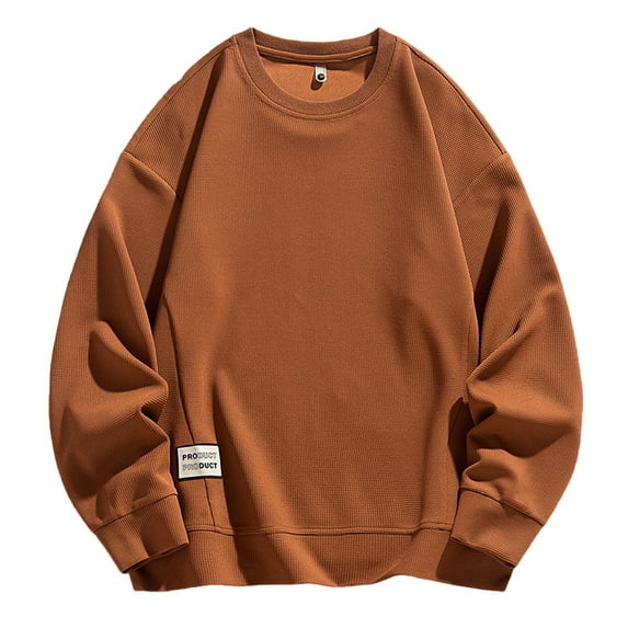 ohmzyzo Sweatshirts for Men Crewneck Long Sleeve Pullover Top Fall Spring Casual Loose Solid Color T Shirt with Pocket Coffee 3XL