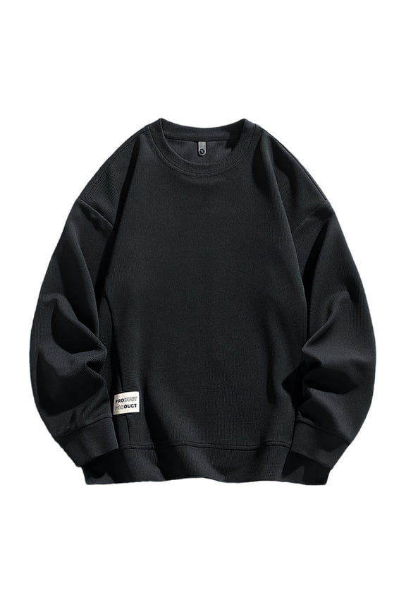 Sweatshirts for Men Crewneck Long Sleeve Pullover Top Fall Spring Casual Loose Solid Color T Shirt with Pocket M