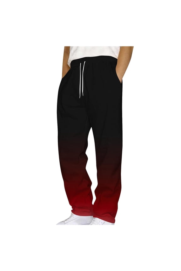 Tie Dye Pants for Men Basic Wide Leg Trousers Comfort Lightweight Breathable Sweatpants Drawstring Elastic Waist Trackpants Wine Red XXL
