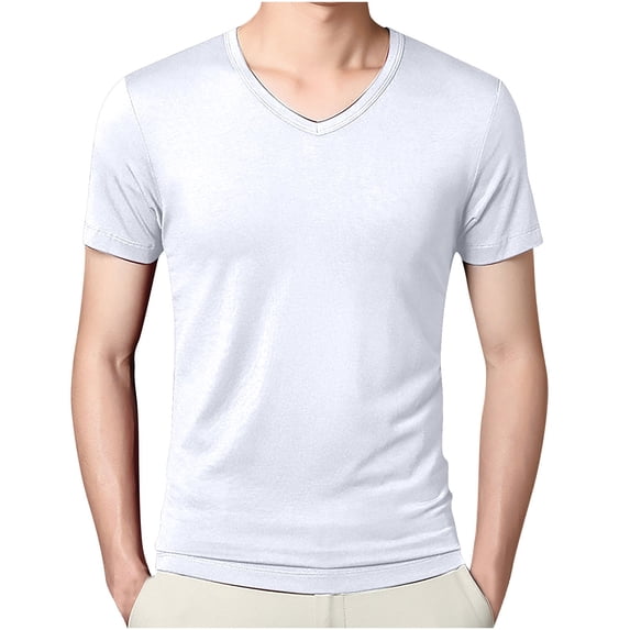 ohmzyzo V Neck Mens T Shirts Slim Fitted Soft Tee Tops Lightweight Short Sleeve Tee Blouse Tops Breathable Solid Color Workout Tees 3XL