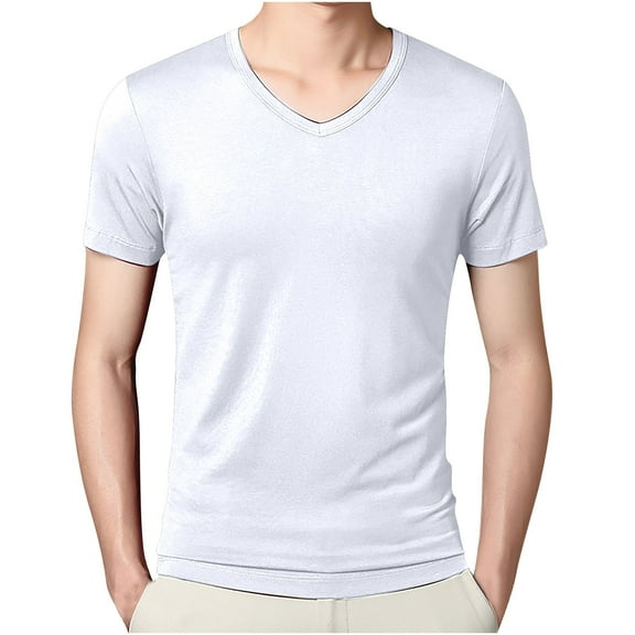 ohmzyzo V Neck Mens T Shirts Slim Fitted Soft Tee Tops Lightweight Short Sleeve Tee Blouse Tops Breathable Solid Color Workout Tees XL
