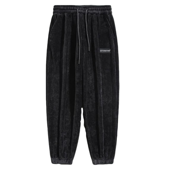 ohmzyzo Wide Leg Pants for Men Casual Corduroy Drawstring Sweatpants Elastic Waist Baggy Pants Outdoor Fashion Sport Trousers with Pockets Dark Gray 4XL