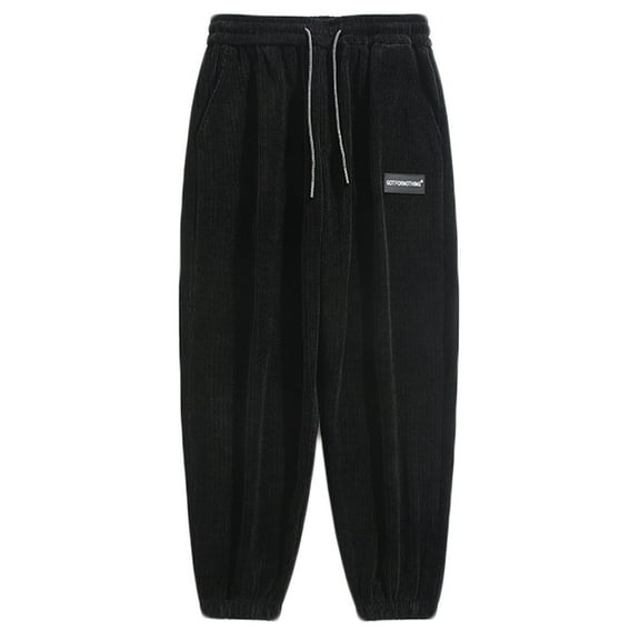 ohmzyzo Wide Leg Pants for Men Casual Corduroy Drawstring Sweatpants Elastic Waist Baggy Pants Outdoor Fashion Sport Trousers with Pockets XL