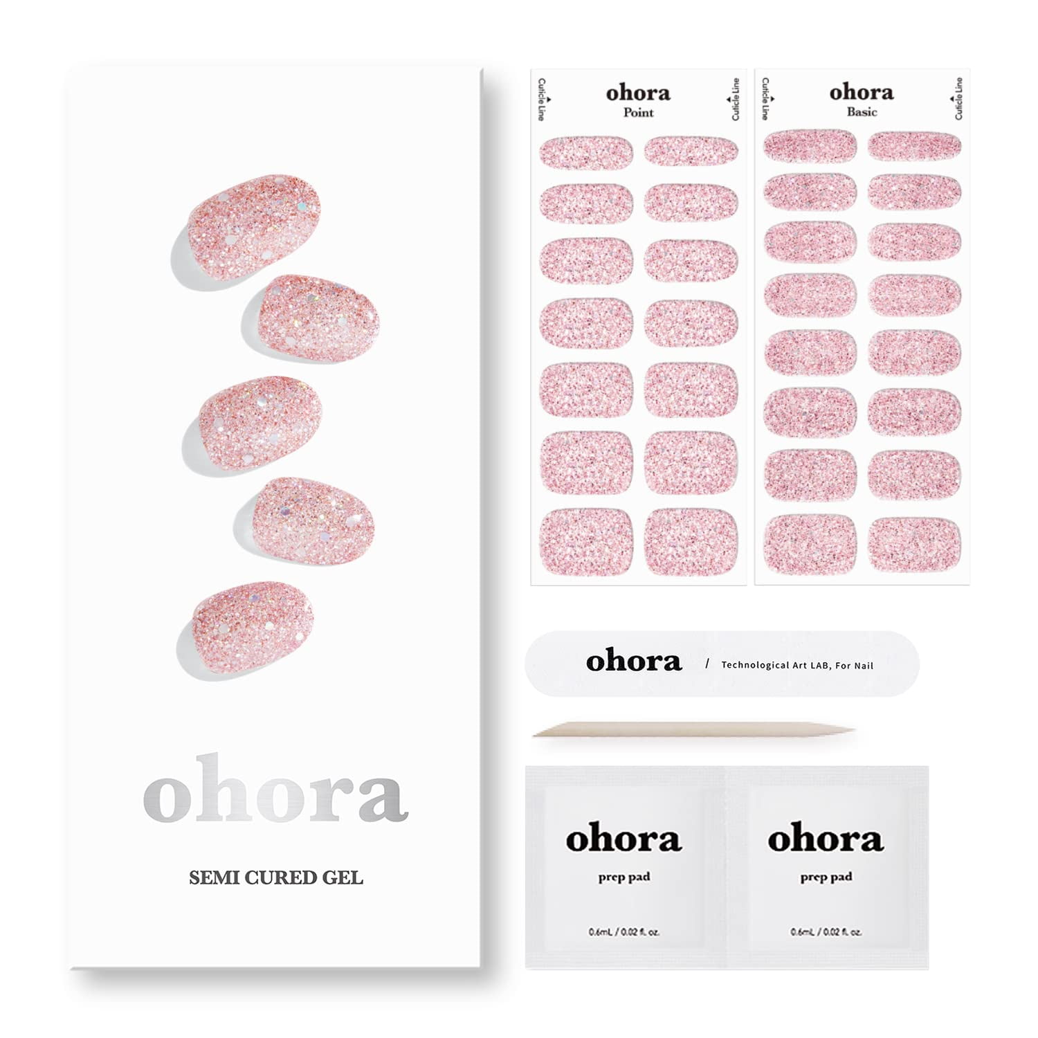 ohora Semi Cured Gel Nail Strips (N Pixie Dust) Works with Any Nail