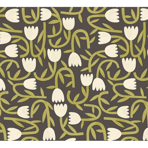 ohpopsi Aino Black Tiny Tulip Unpasted Non Woven Wallpaper, 19.7-in by 33-ft., 54.2 sq. ft.