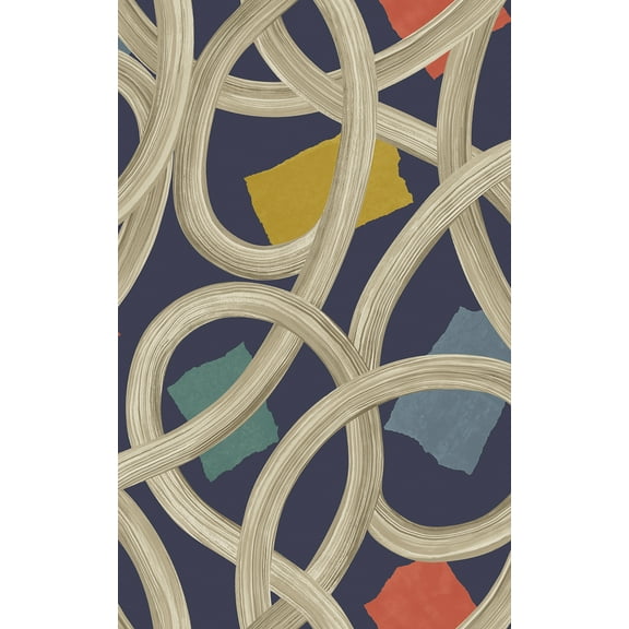 ohpopsi Calix Indigo Twisted Geo Wallpaper, 19.7-in by 33-ft, 54.18 sq. ft.