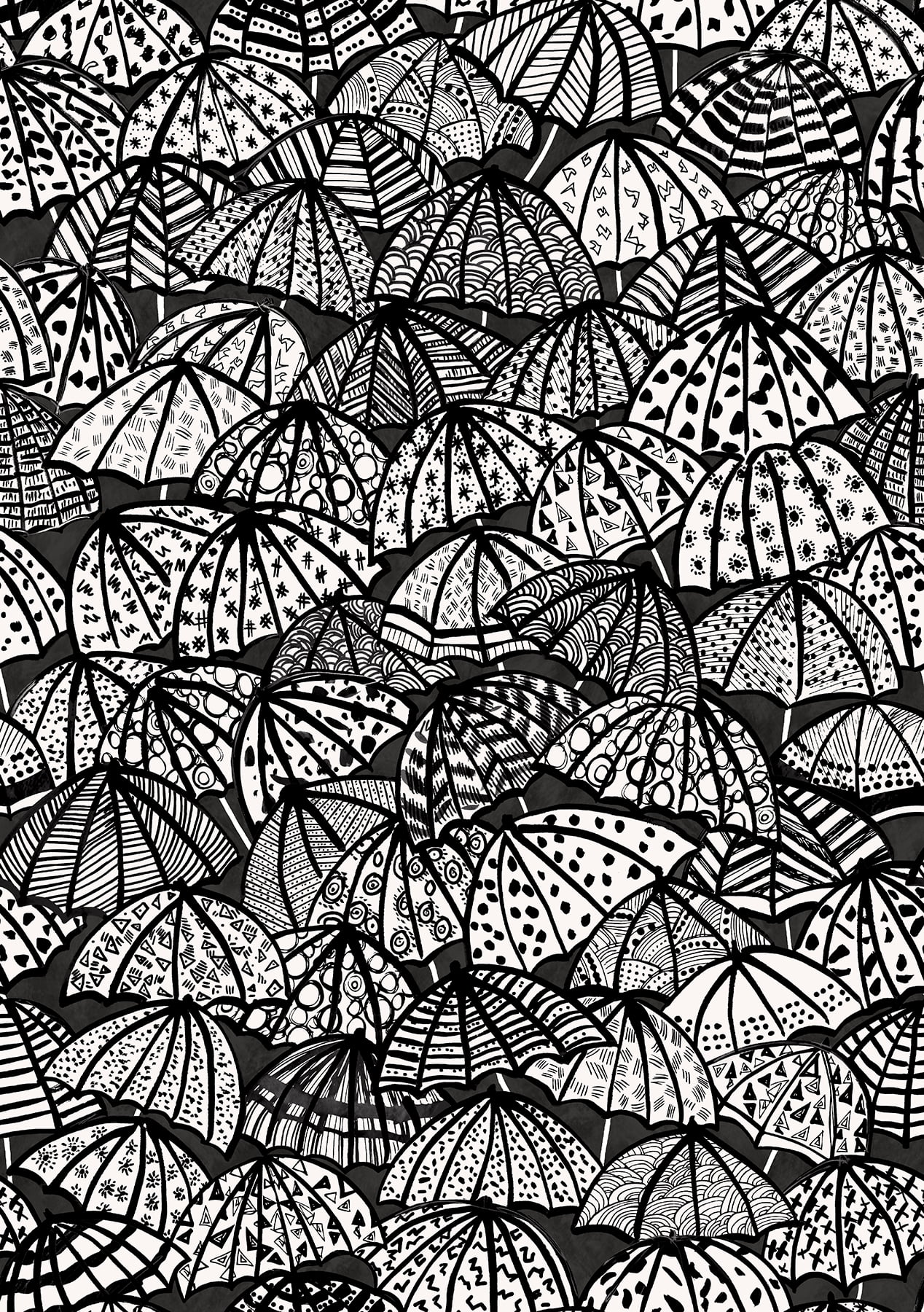 ohpopsi Dara Black Jolly Brollies Wallpaper, 19.7-in by 33-ft, 54.18 sq. ft.