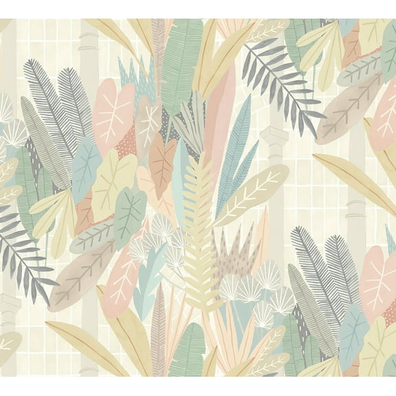 ohpopsi Glasshouse Pastel Tropical Damask Unpasted Non Woven Wallpaper, 19.7-in by 33-ft., 54.2 sq. ft.