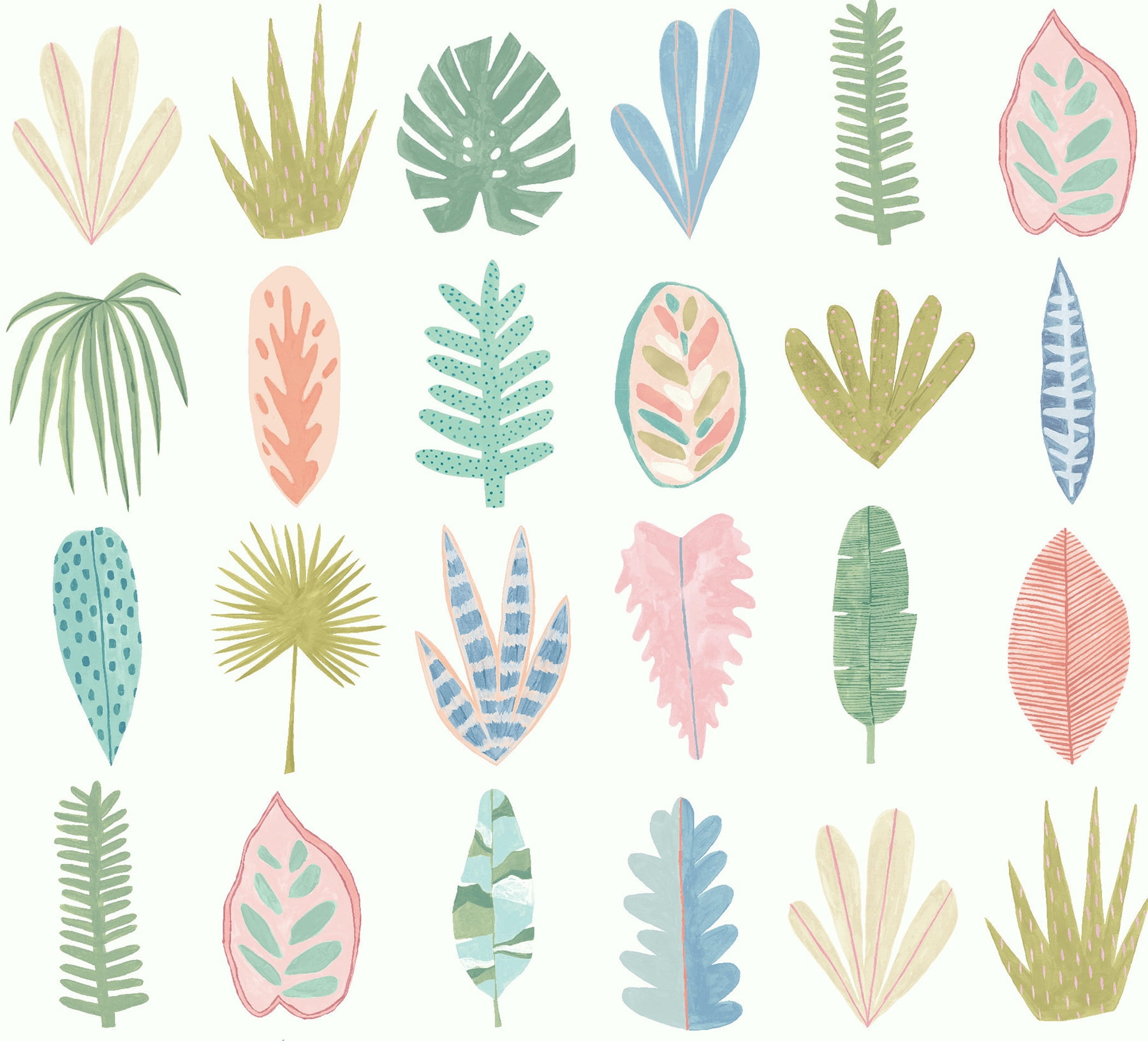 ohpopsi Leaf Boogie Pastel Tropical Mix Unpasted Non Woven Wallpaper, 19.7-in by 33-ft., 54.2 sq. ft.
