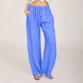 thumbnail image 1 of oiangi Beach Pants for Women Cotton Linen Palazzo Pant Drawstring Elastic Waist Casual Trousers Sky Blue M, 1 of 5