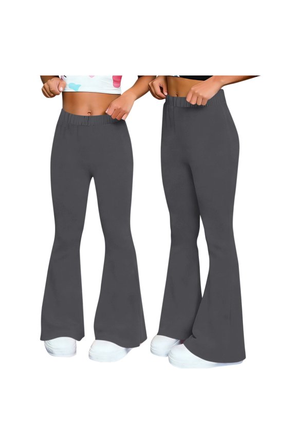 Flare Leggings for Women Causal Stretch Workout Yoga Pants Elastic Waist Wide Leg Trousers Dark Gray M