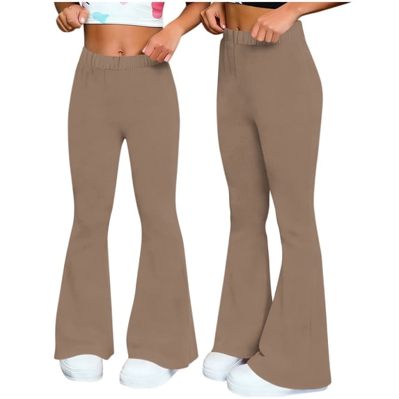 Oiangi Flare Leggings for Women Casual Stretch Workout Yoga Pants Elastic Waist Wide Leg Trousers Khaki L