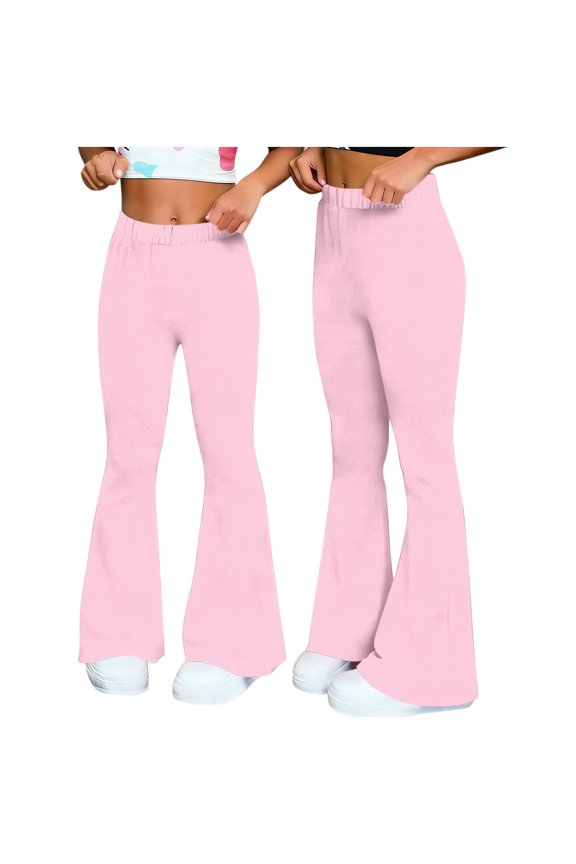 Flare Leggings for Women Causal Stretch Workout Yoga Pants Elastic Waist Wide Leg Trousers Pink XL