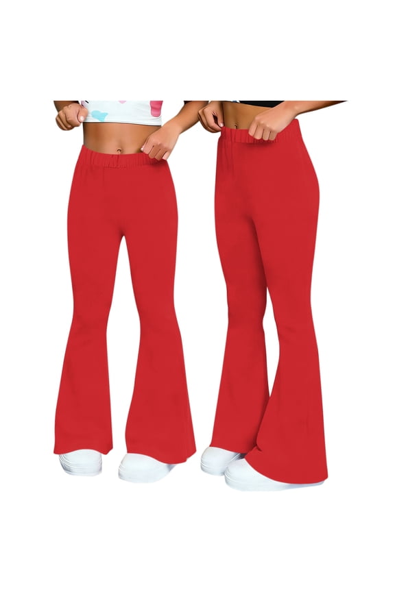 Flare Leggings for Women Casual Stretch Workout Yoga Pants Elastic Waist Wide Leg Trousers Red M