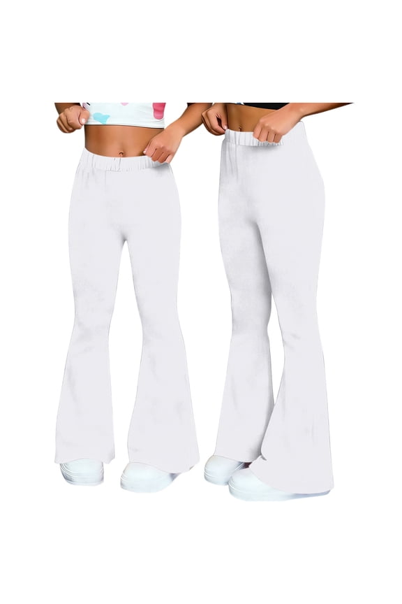 Flare Leggings for Women Causal Stretch Workout Yoga Pants Elastic Waist Wide Leg Trousers White M