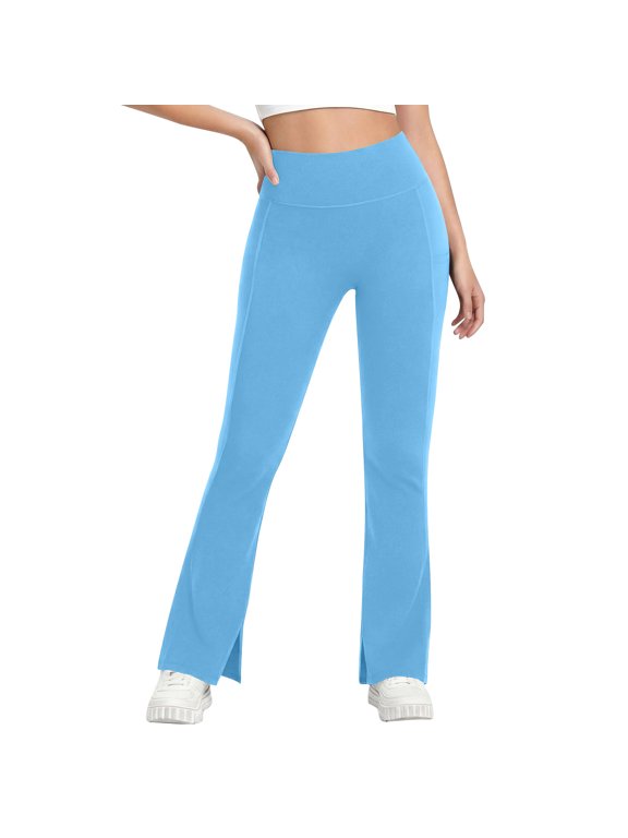 Flare Leggings for Women Elastic Hight Waist Yoga Pants Split Hem Trousers with Pockets,S-2XL Green