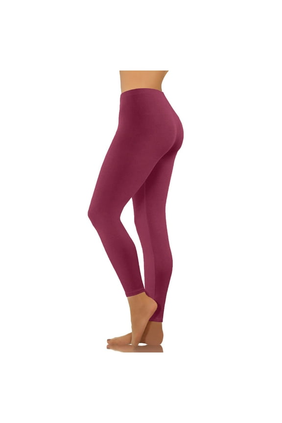 Leggings for Women Elastic High Waist Athletic Yoga Pants Skinny Stretch Workout Bottoms Wine M