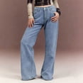 thumbnail image 1 of Oiangi Plus Size Womens Jeans Straight Leg Denim Pants Casual Slimming Wide Leg Trousers with Pockets Light Blue S, 1 of 8