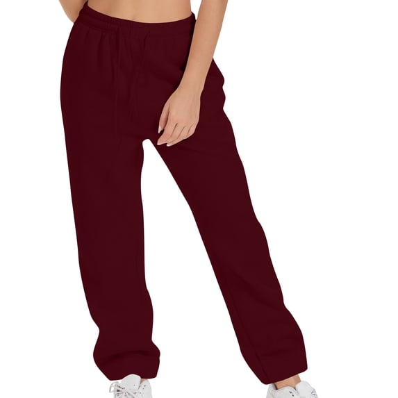 Oiangi Sweatpants for Women Drawstring Elastic Waist Track Pants Straight Leg Workout Trousers with Pockets Wine L