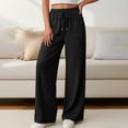 thumbnail image 1 of Oiangi Women's Cotton Linen Pants Drawstring Elastic Waist Pant Casual Loose Fit Palazzo Trousers with Pockets Black L, 1 of 8