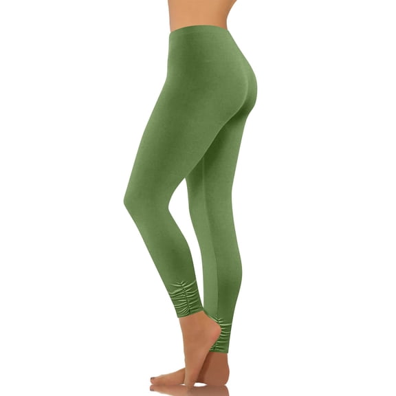 oiangi Women's Plus Size Leggings Elastic High Waist Yoga Pants Stretchy Butt Lifting Tight Pant with Scrunch Leg Army Green S