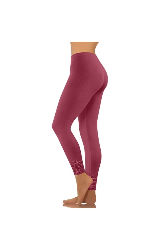 Women's Plus Size Leggings Elastic High Waist Yoga Pants Stretchy Butt Lifting Tight Pant with Scrunch Leg Wine XL