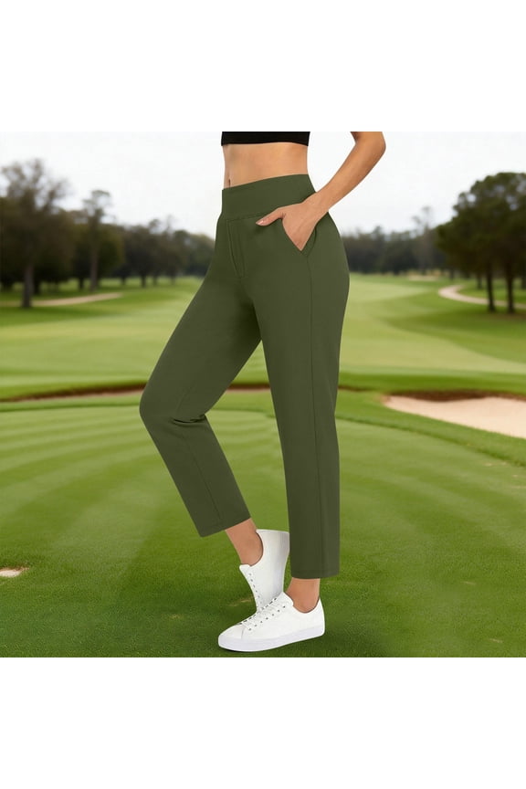 Womens Dress Pants Stretchy High Rise Work Slacks Straight Leg Business Casual Pants for Travel Green