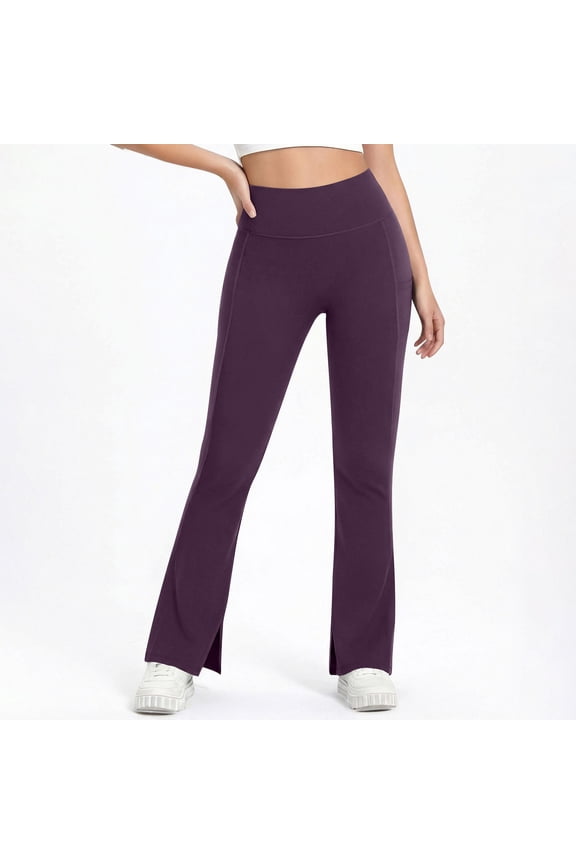 Womens Split Hem Flare Leggings High Waisted Casual Bootcut Athletic Yoga Pants with Tummy Control Red