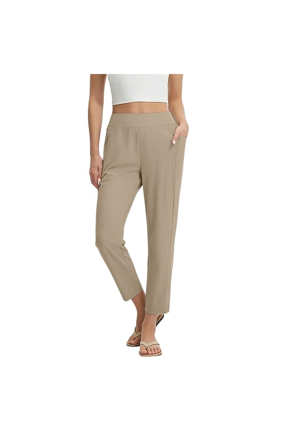 Yoga Pants for Women with Pockets Causal Stretchy Dress Pant Elastic High Waist Workout Slacks for Business Khaki S