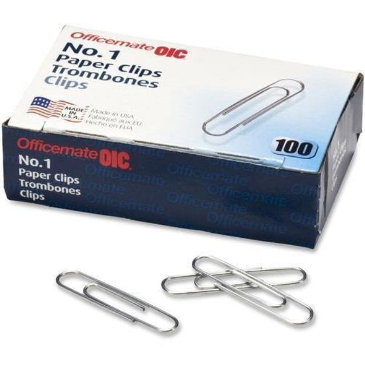 oic paper clips, size 1, standard, .034 gauge, 100/bx, silver (99911