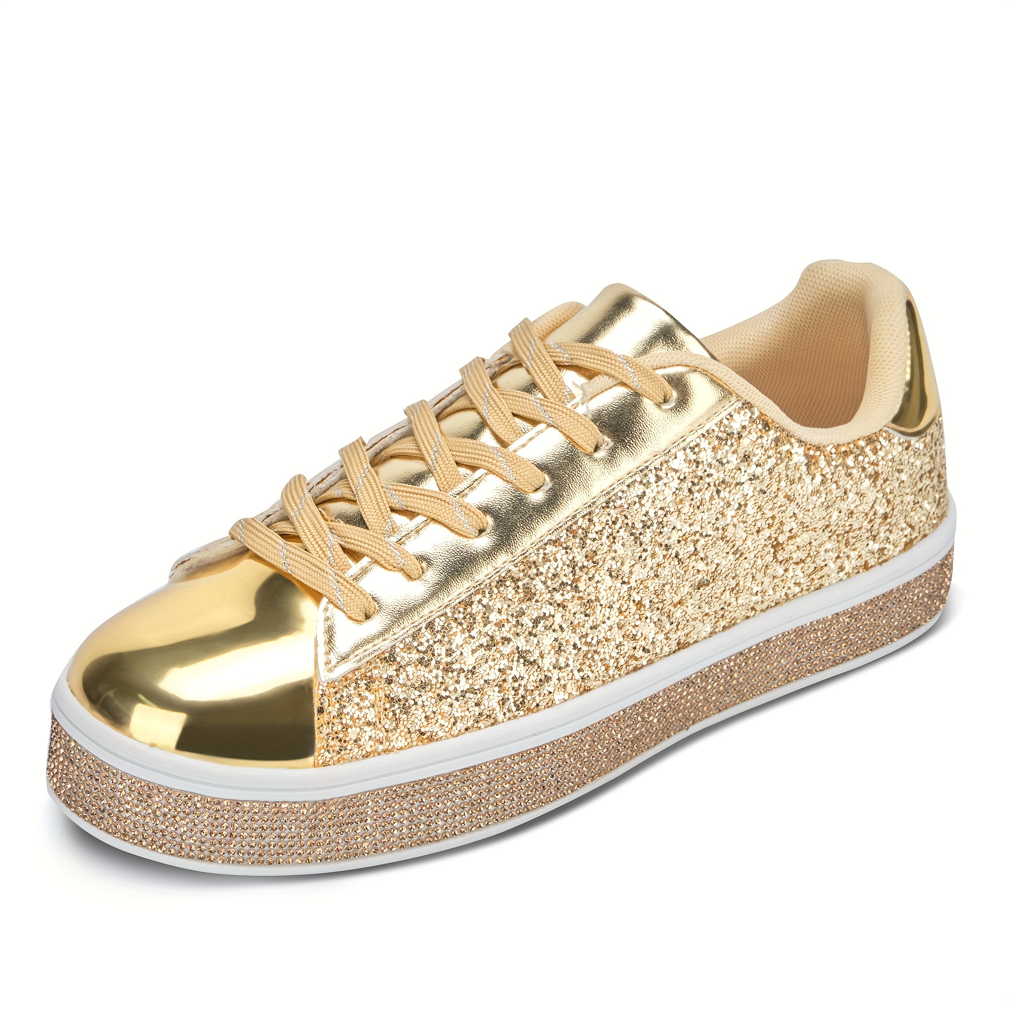 oiky UUBARIS Women‘s Glitter Tennis Sneakers Sparkling Lace Up Low Top ...