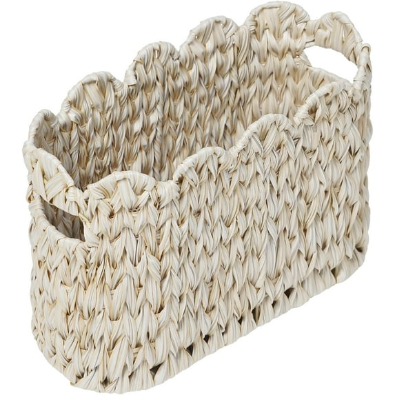 oilet Paper Storage Basket,Boho Decorative Scalloped Baskets,Coastal Bathroom Decor,Hand-Woven Plastic Wicker Bathroom Accessories Orga
