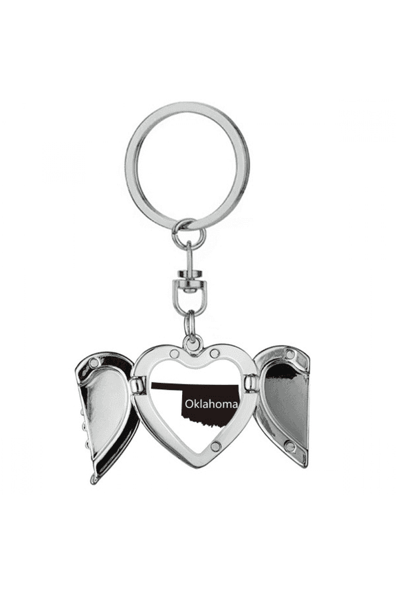 oklahoma ameusa map outline heart angel wing key chain holder